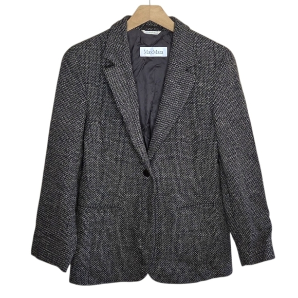 MaxMara Jackets & Blazers - Max Mara | Virgin Wool Herringbone Tweed Single Button Blazer Size US 8